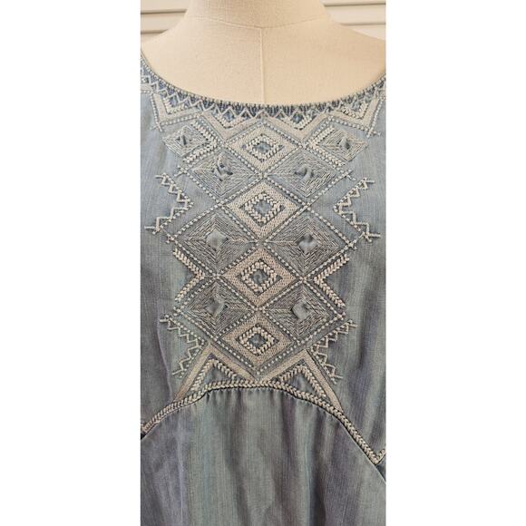 Anthropologie Holding Horses Chambray Dress soft Lyocell‎ Pockets Emb Medium - Picture 3 of 6